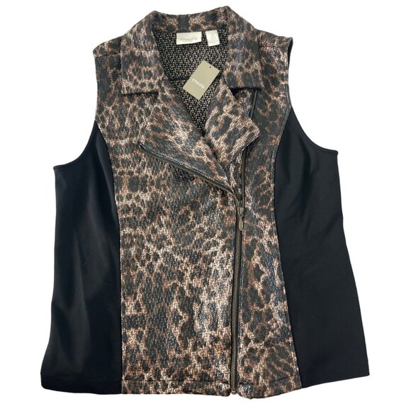 Chico's Animal Print Mixed Tweed Vest‎ Jacket Black Size 2 Large NWT $109 - Picture 4 of 13
